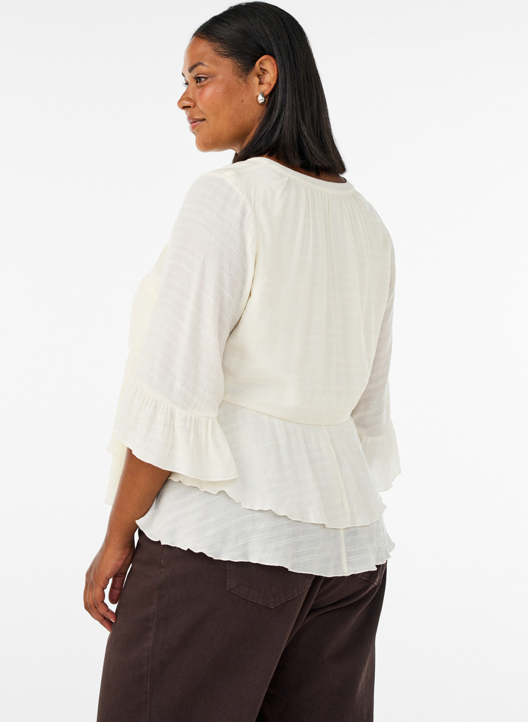 ZizziBluzka z 3/4-sleeves i falbankami, Biały, Model image number 3
