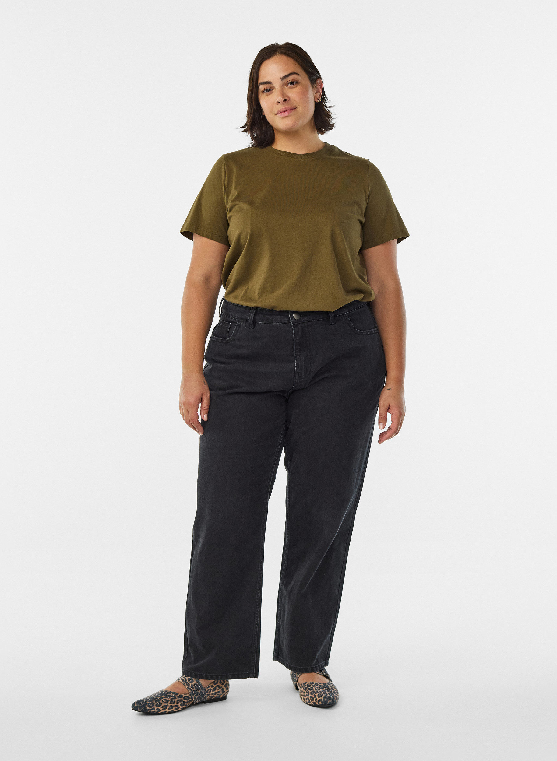 Zizzi Podstawowa koszulka bawelniana z okraglym dekoltem, Zielony, Model image number 1