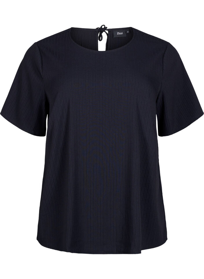 Bluzka z wiskozy z krótkim rekawem i wiazaniem, Black, Packshot image number 0