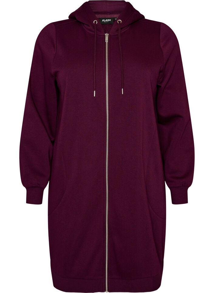 Dluga bluza z kapturem, zamkiem blyskawicznym i kieszeniami, Fioletowy, Packshot image number 0