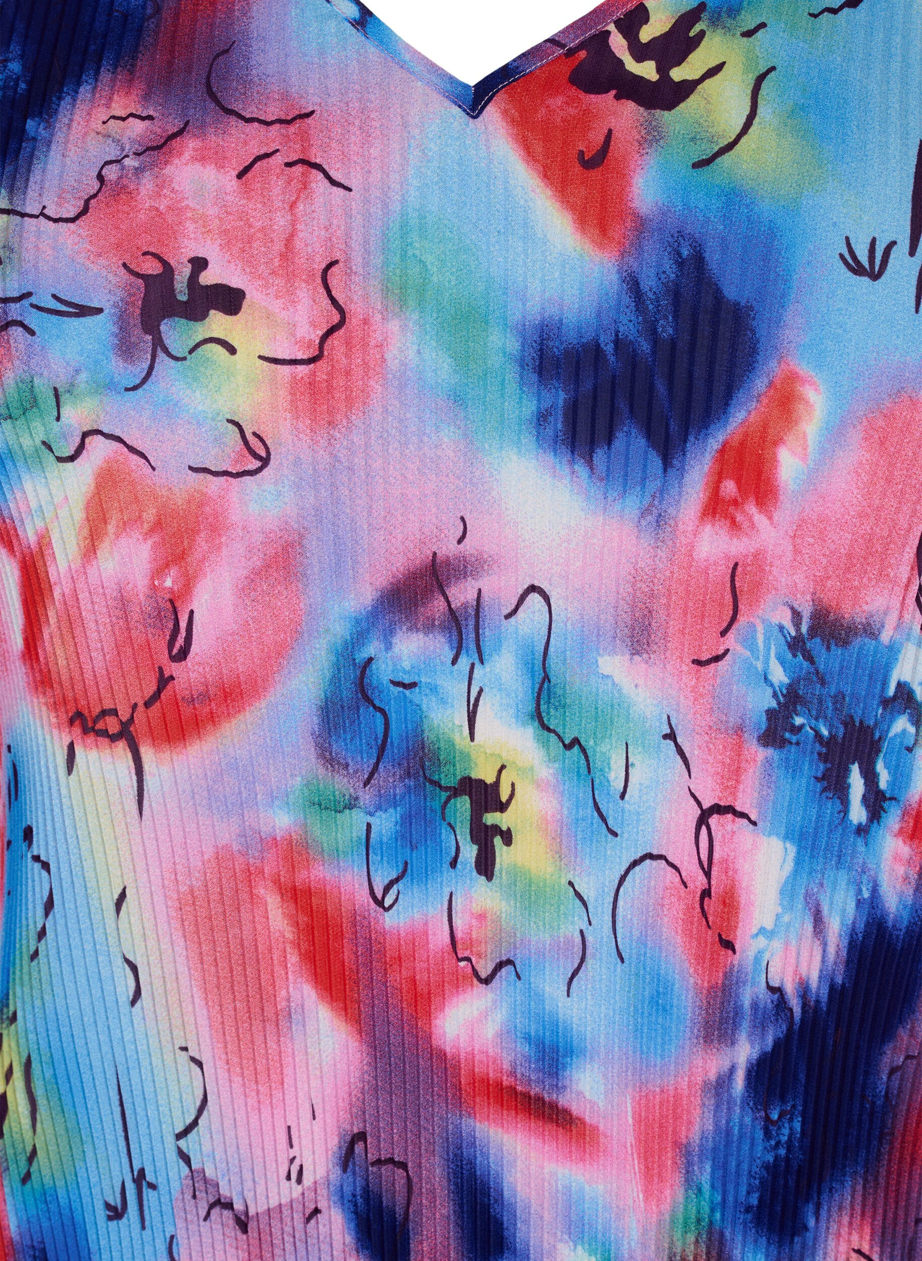 Zizzi Plisowany top z rekawami 3/4, Lavender Space AOP, Packshot image number 2