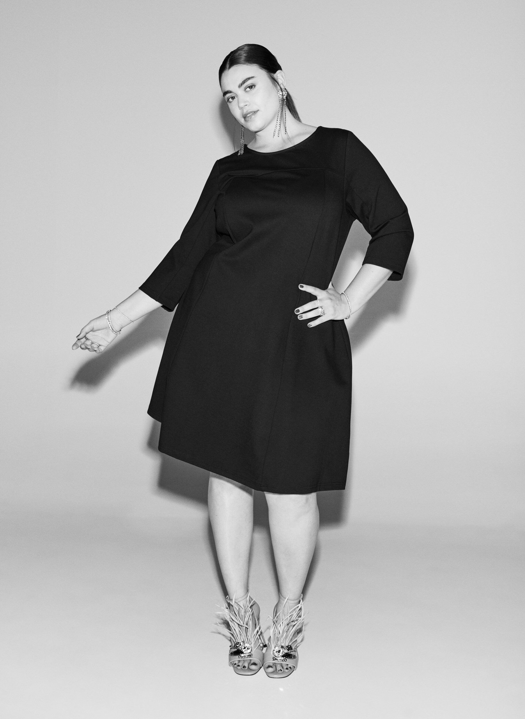 Zizzi Sukienka w ksztalcie litery A z rekawem 3/4, Czarne, Image image number 0