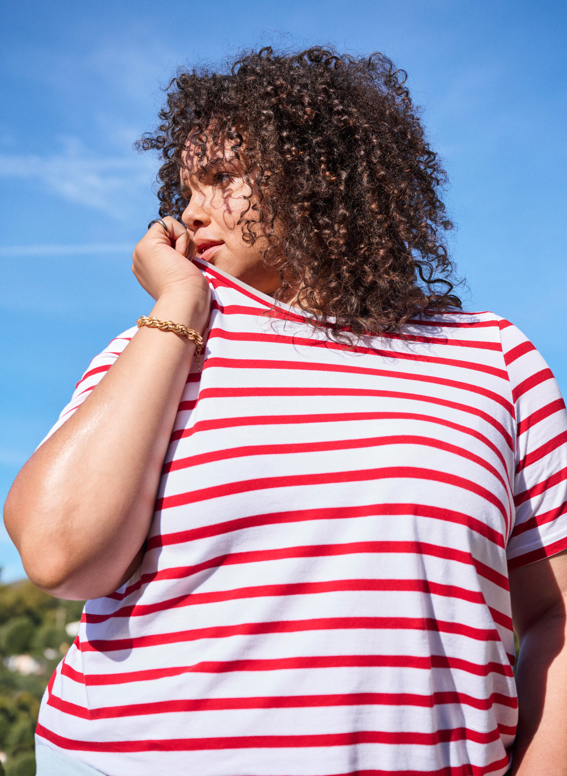 Zizzi Koszulka z bawelny organicznej w paski, Czerwony, Image image number 0