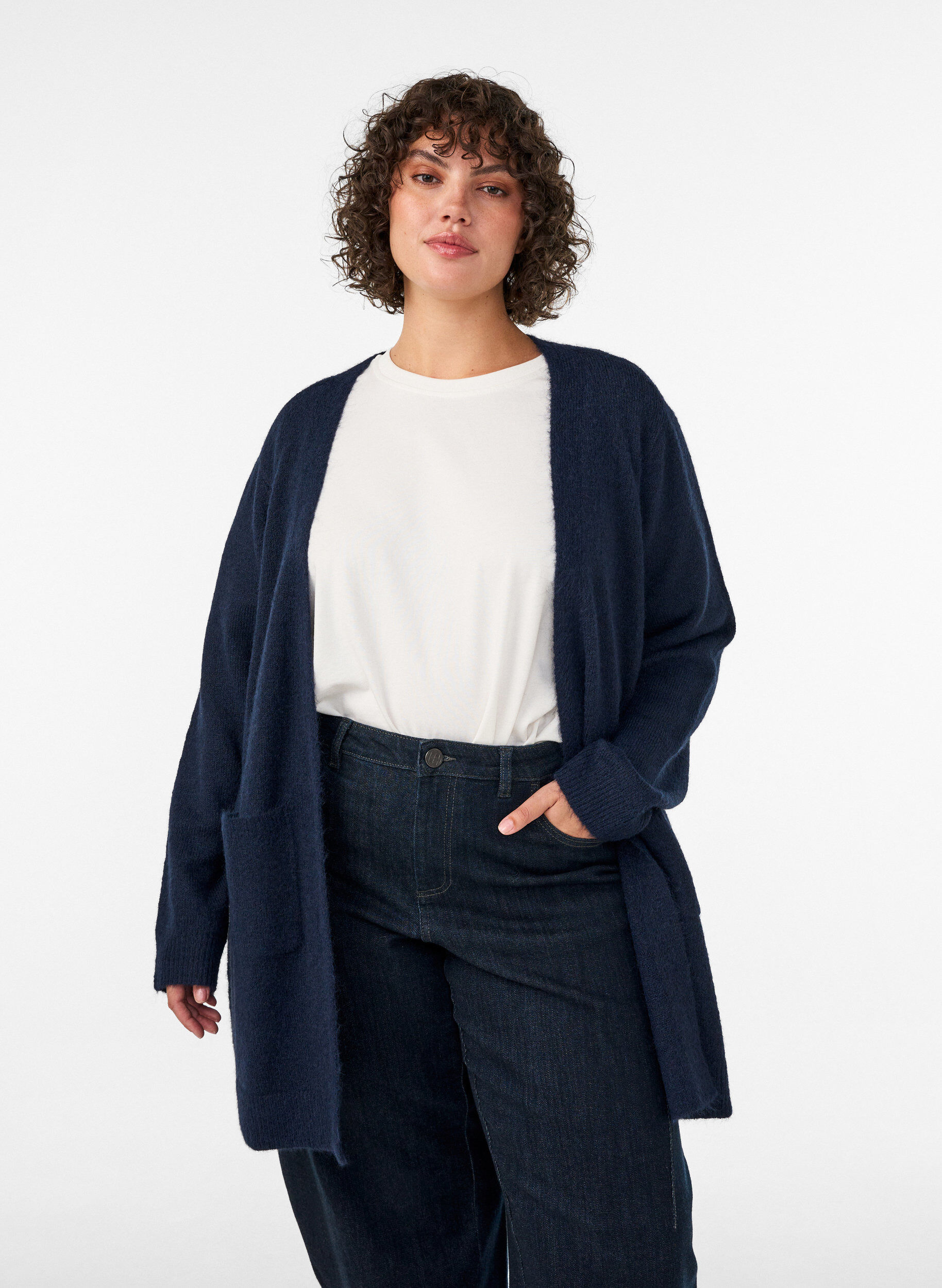ZizziDlugi kardigan z kieszeniami, Niebieskie, Model image number 0