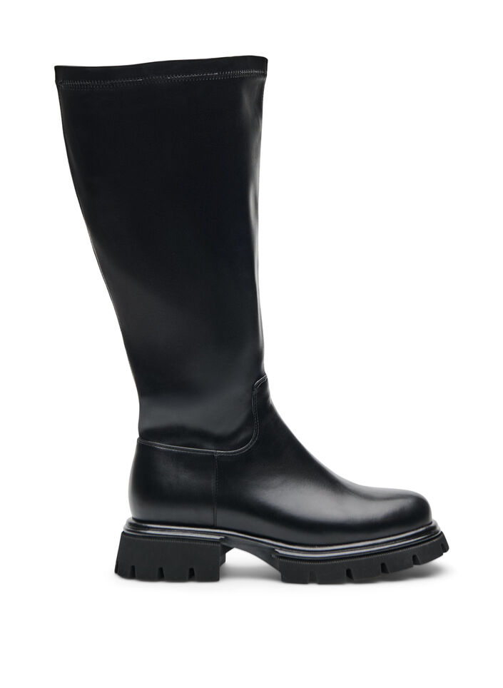 Dlugie buty ze sztucznej sk&oacute;ry z grubego podeszwa, Czarne, Packshot image number 0