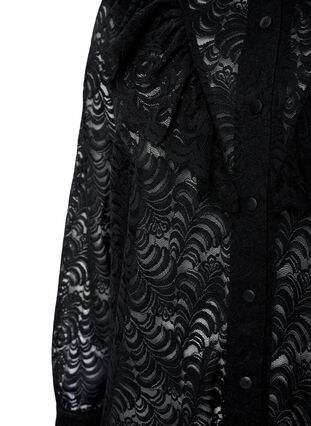 Koronkowa sukienka koszulowa z falbankami, Black, Packshot image number 3