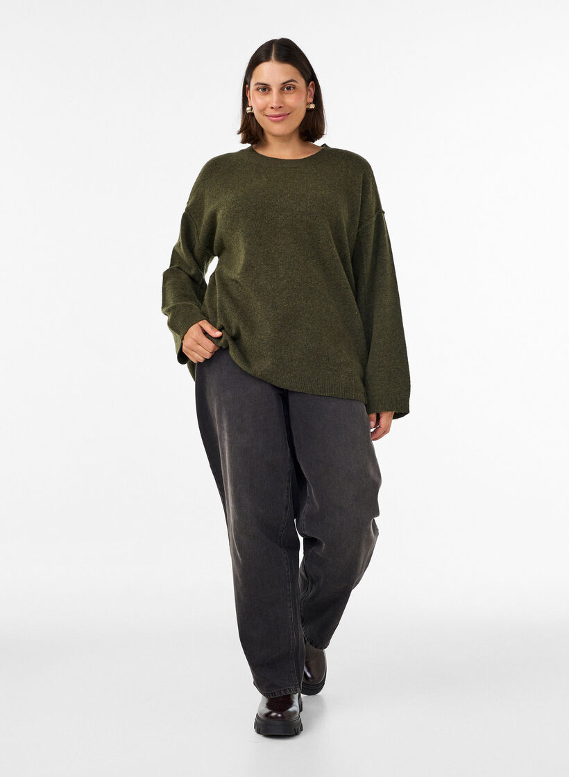 Luzny dzianinowy sweter z widocznymi szwami, Zielony, Model image number 1
