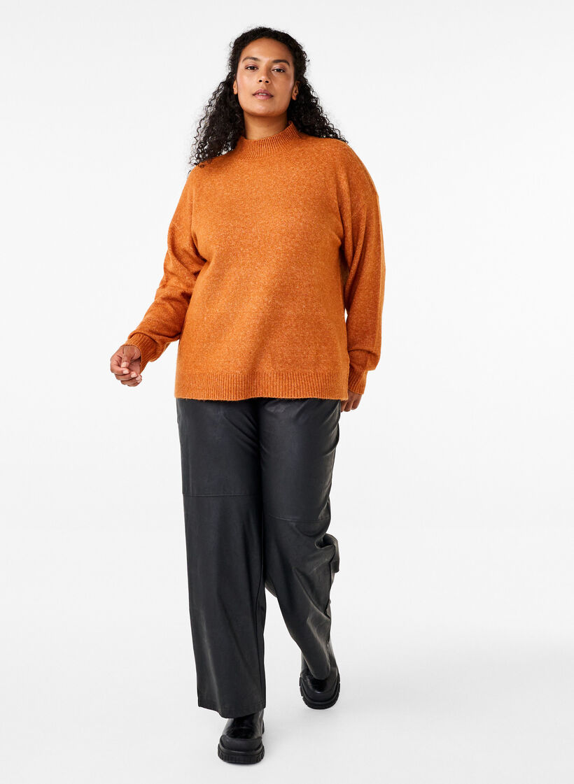 Dzianinowa welniana bluzka ze stójka, Autumnal Mel., Model image number 2