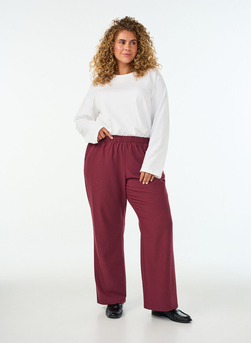 Luzne spodnie z kieszeniami, Czerwony, Model image number 0