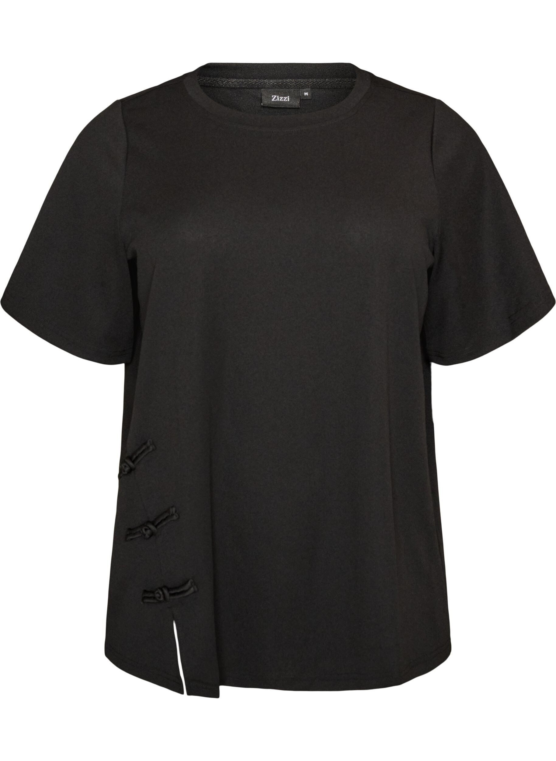 ZizziT-shirt z rozcieciami i ozdobnymi wiazaniami, Czarne, Packshot image number 0