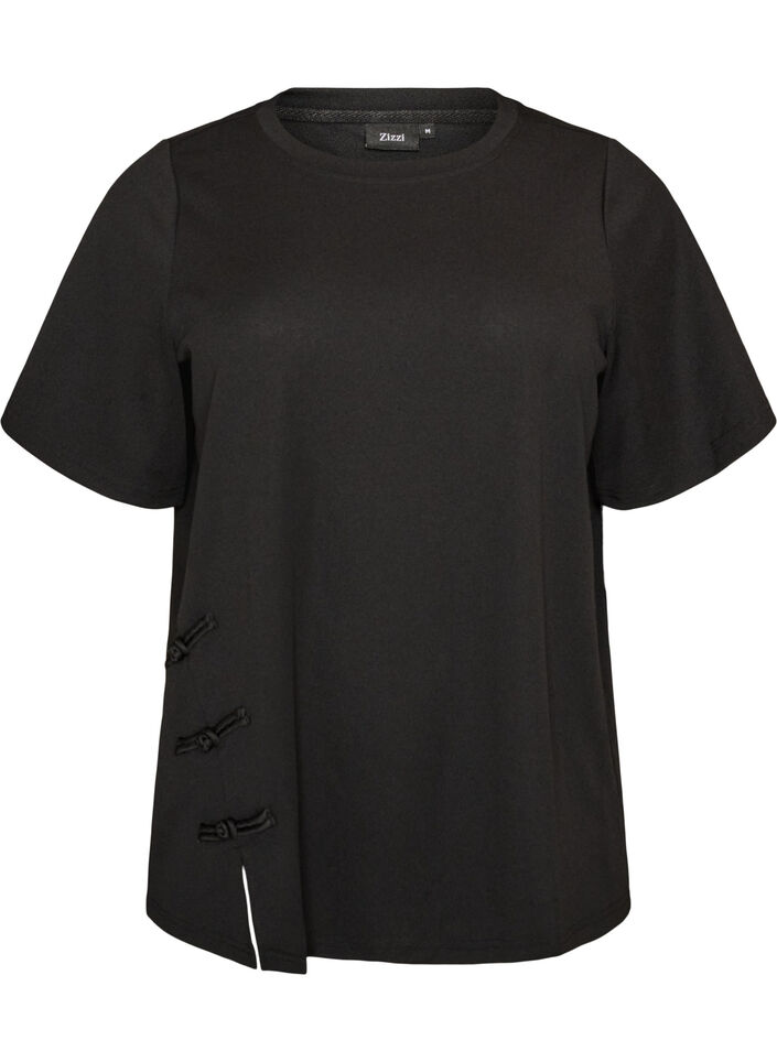 T-shirt z rozcieciami i ozdobnymi wiazaniami, Czarne, Packshot image number 0