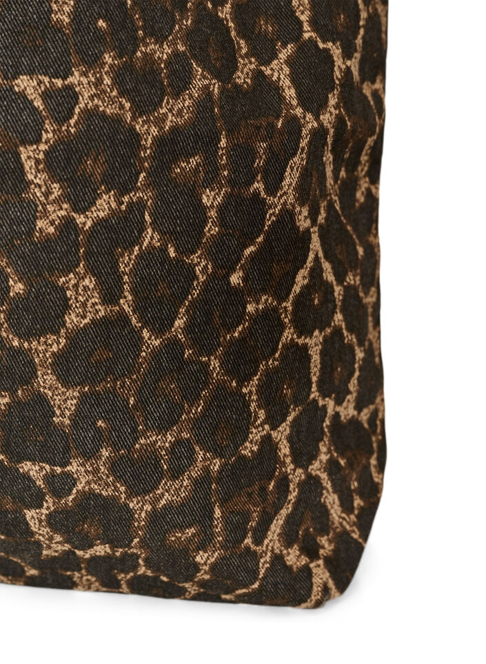 Denimowa torba shopper w panterke, Brązowy, Packshot image number 2