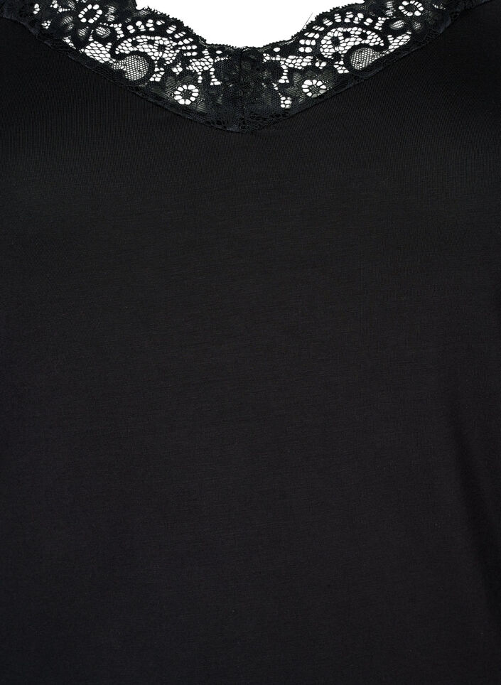 Wiskozowy top z koronkowym brzegiem, Czarne, Packshot image number 2
