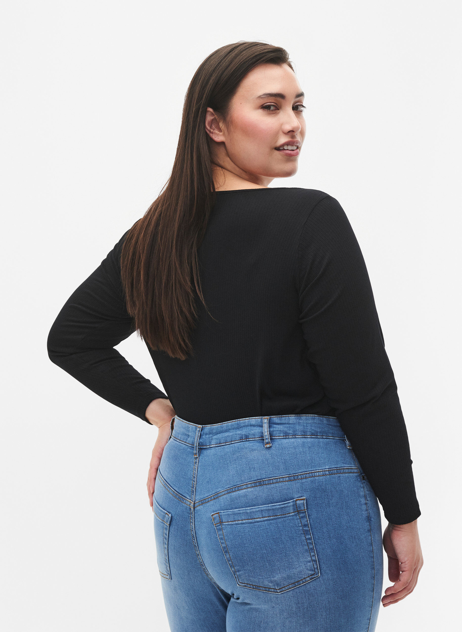 ZizziKoszulka z dlugimi rekawami o asymetrycznym kroju, Black, Model image number 1