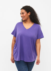 T-shirt z krótkim rekawem i dekoltem w szpic, Ultra Violet, Model