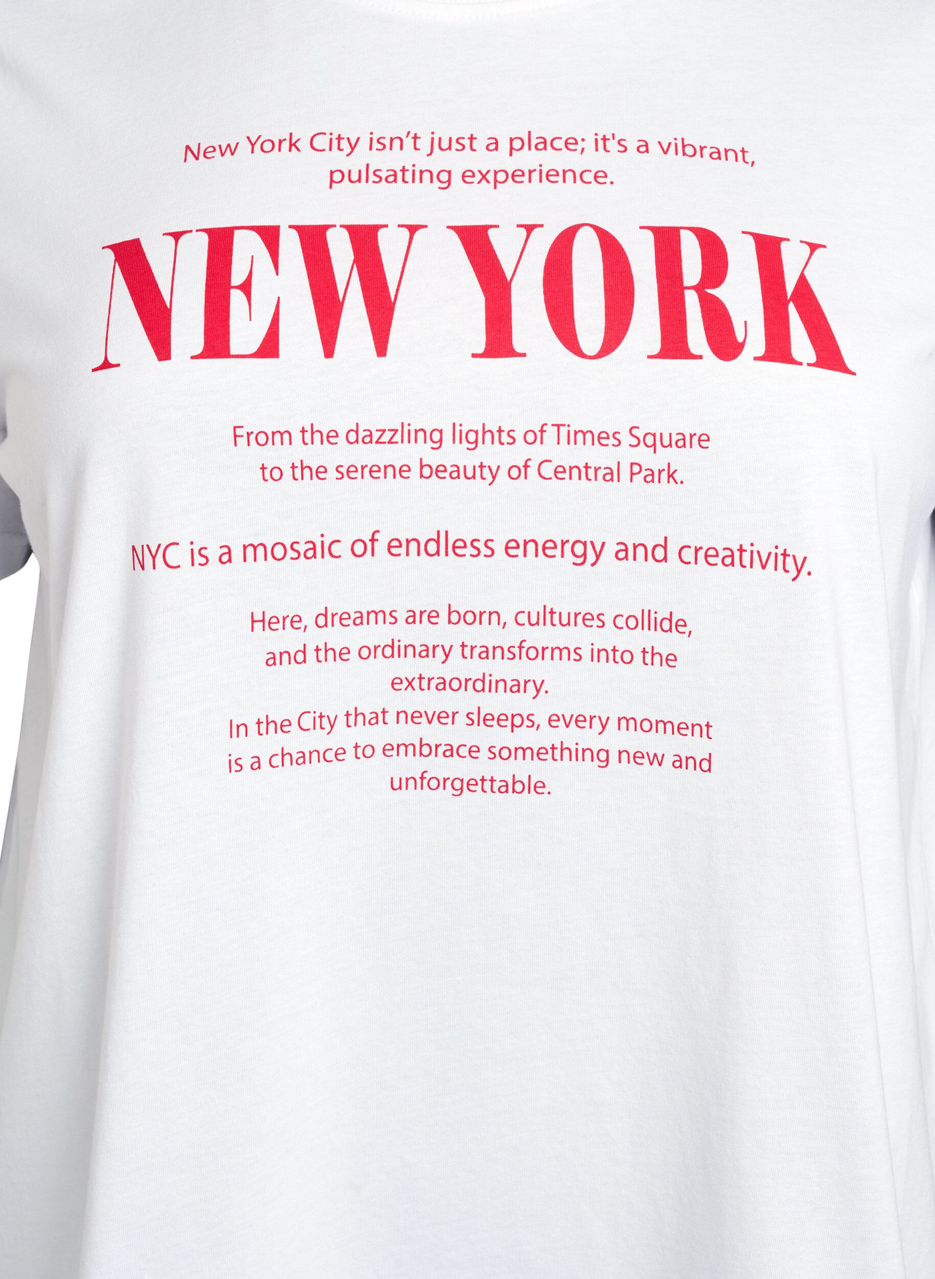 Zizzi T-shirt z nadrukiem tekstowym i okraglym dekoltem, Biały, Packshot image number 2