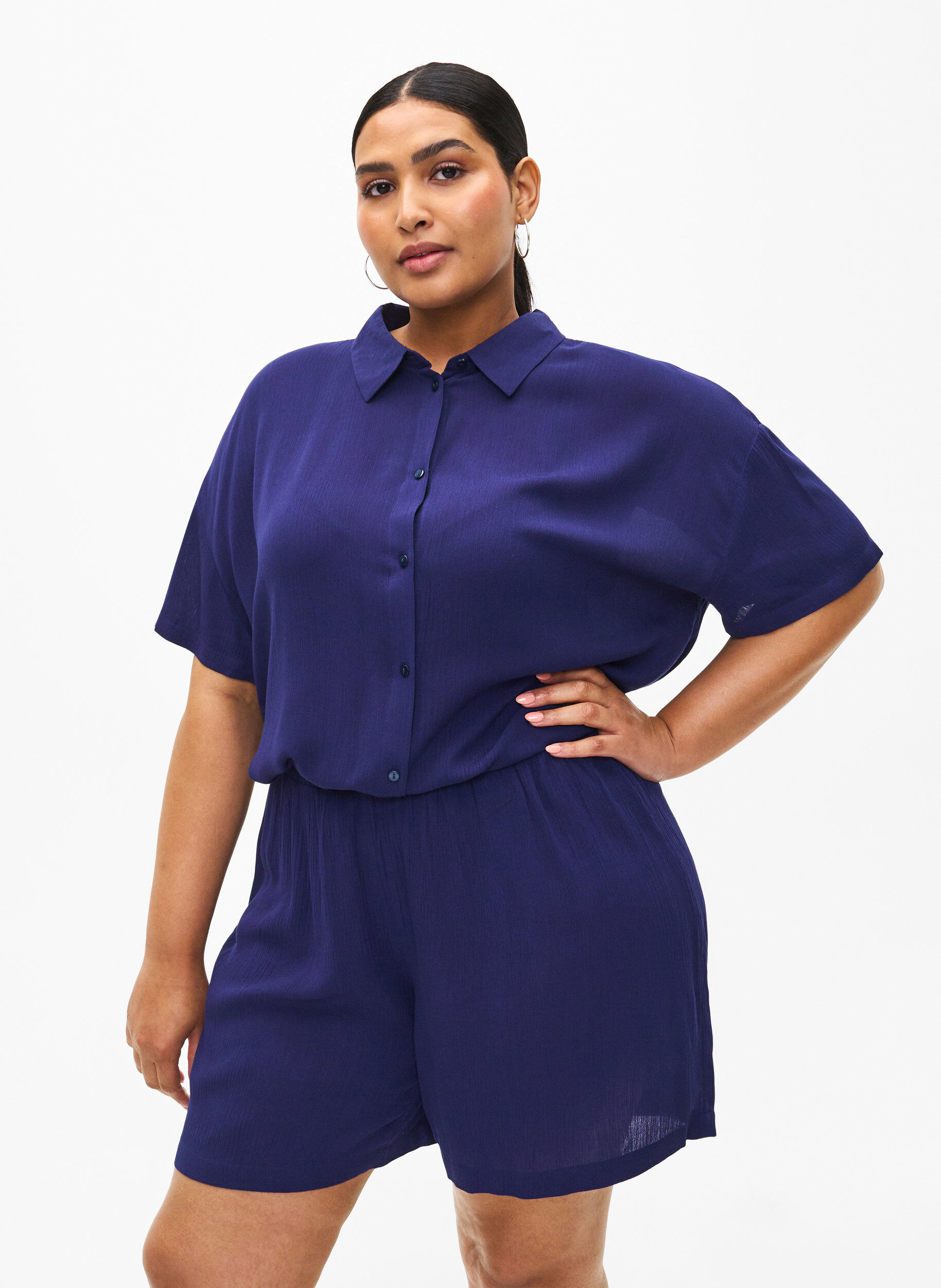 Zizzi Wiskozowe szorty z wysokim stanem, Medieval Blue, Model image number 0