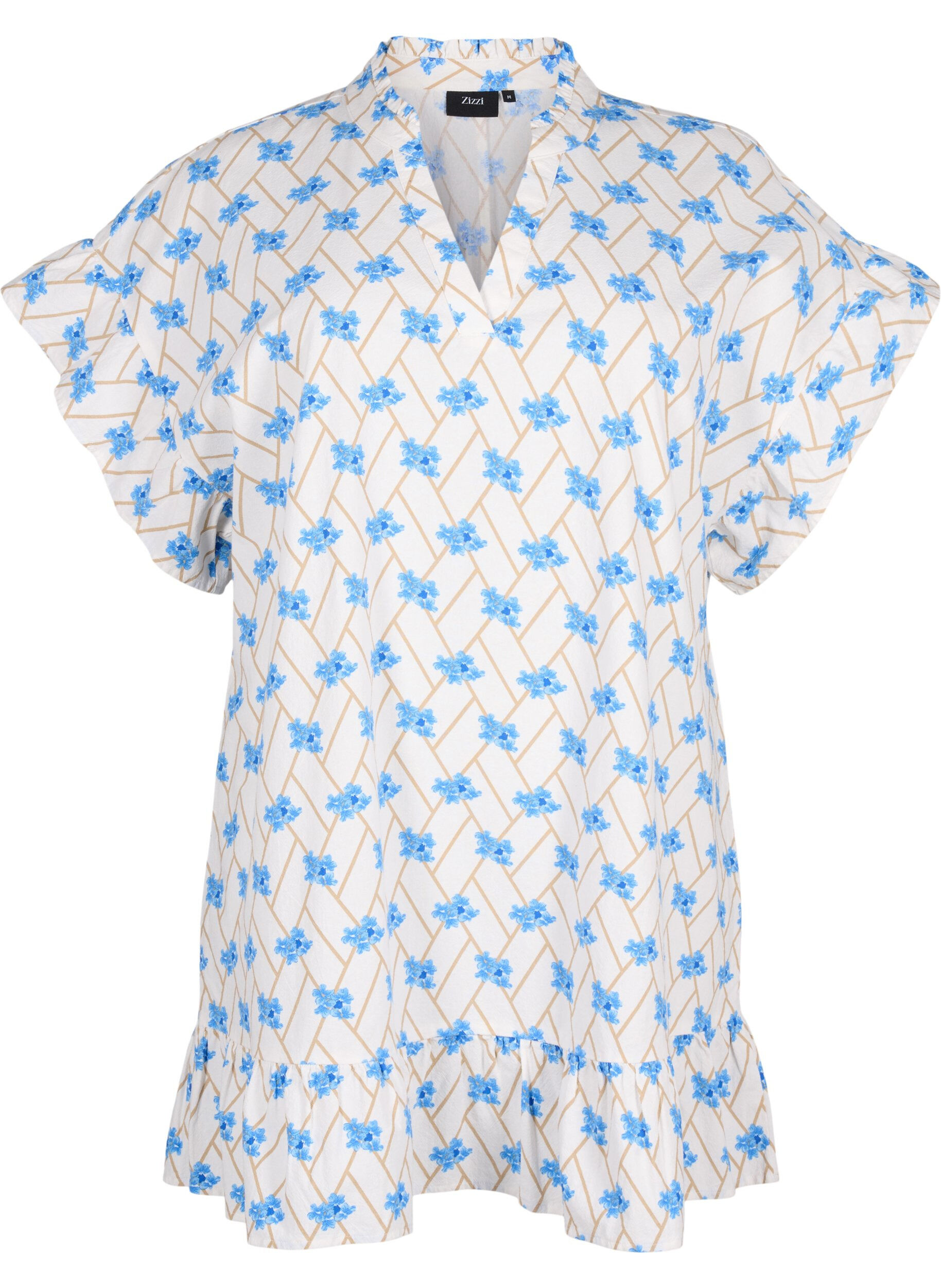 Zizzi Bawelniana tunika w kwiaty, Snow White Flower, Packshot image number 0