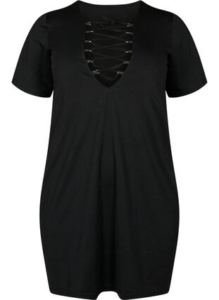 Dwustronna sukienka ze sznurkami, Black, Packshot image number 0