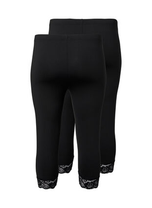 2-pair legginsy 3/4 z koronkowym wykonczeniem, Black / Black, Packshot image number 1