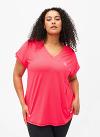 Luzna koszulka treningowa z dekoltem w szpic, Neon Diva Pink, Model