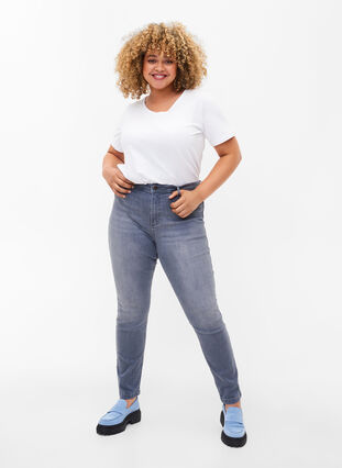 Bardzo waskie jeansy Amy z wysokim stanem, Grey Denim, Model image number 0