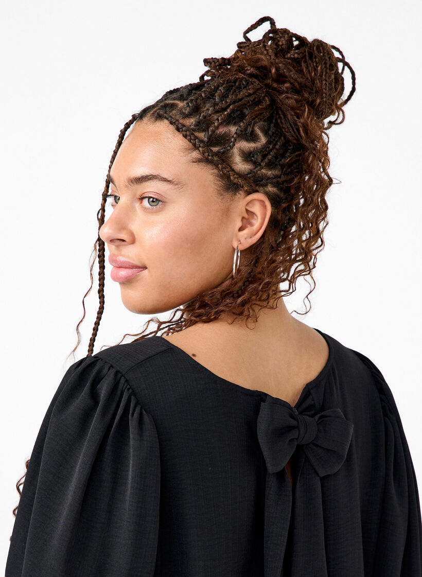 Bluzka z krótkim rekawem i kokardka z tylu, Black, Model image number 2