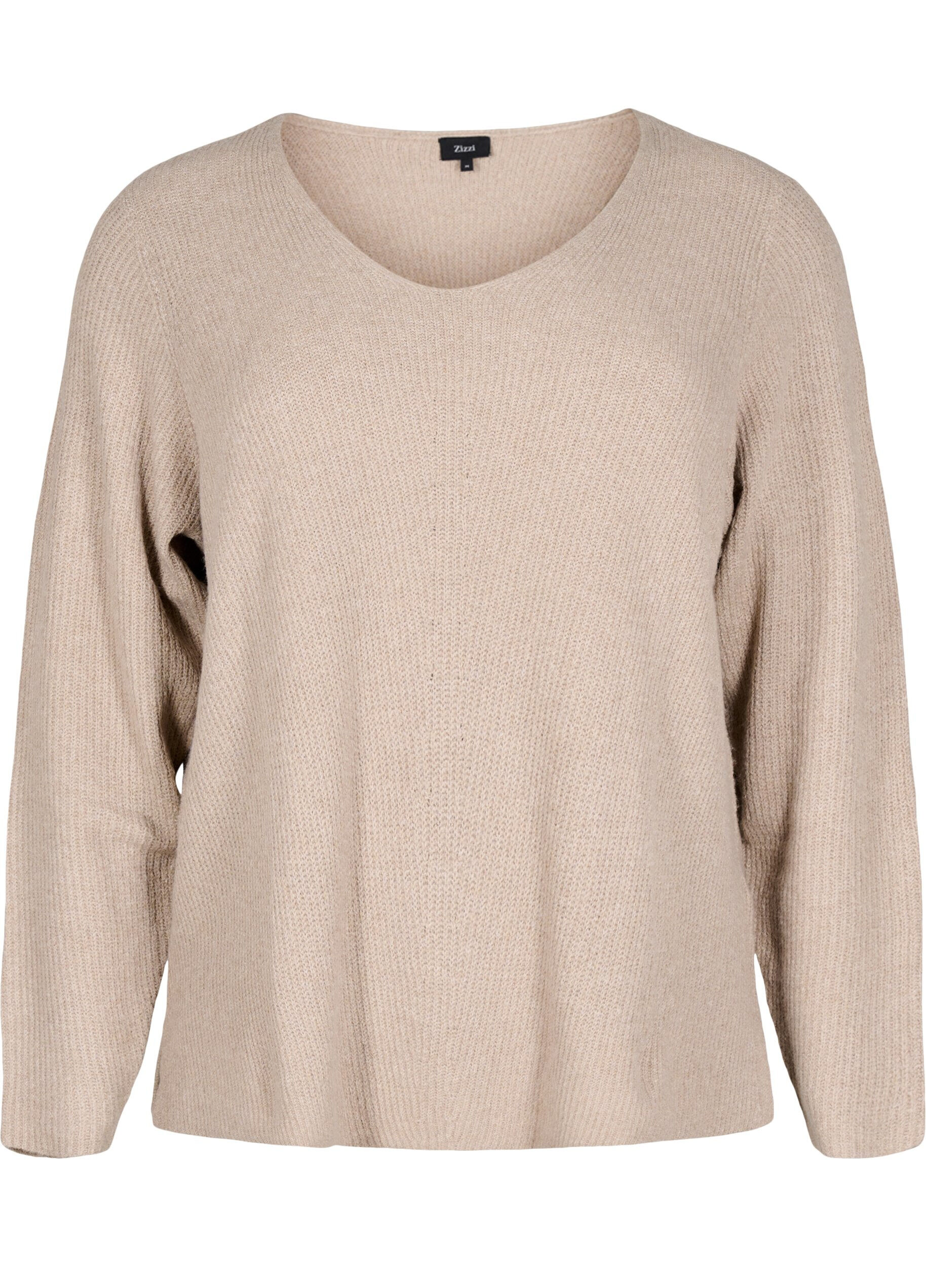 Zizzi Dzianinowa bluzka z dekoltem w szpic i dlugimi rekawami, Simply T. White Mel., Packshot image number 0