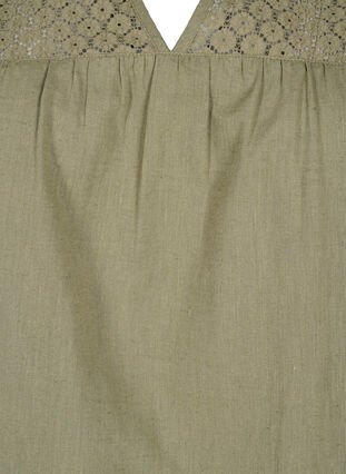 Bluzka z mieszanki bawelny z lnem i szydelkowymi detalami, Deep Lichen Green, Packshot image number 2