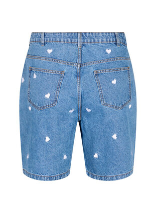  Szorty jeansowe z wysokim stanem i haftowanymi sercami, Light Blue Heart, Packshot image number 1