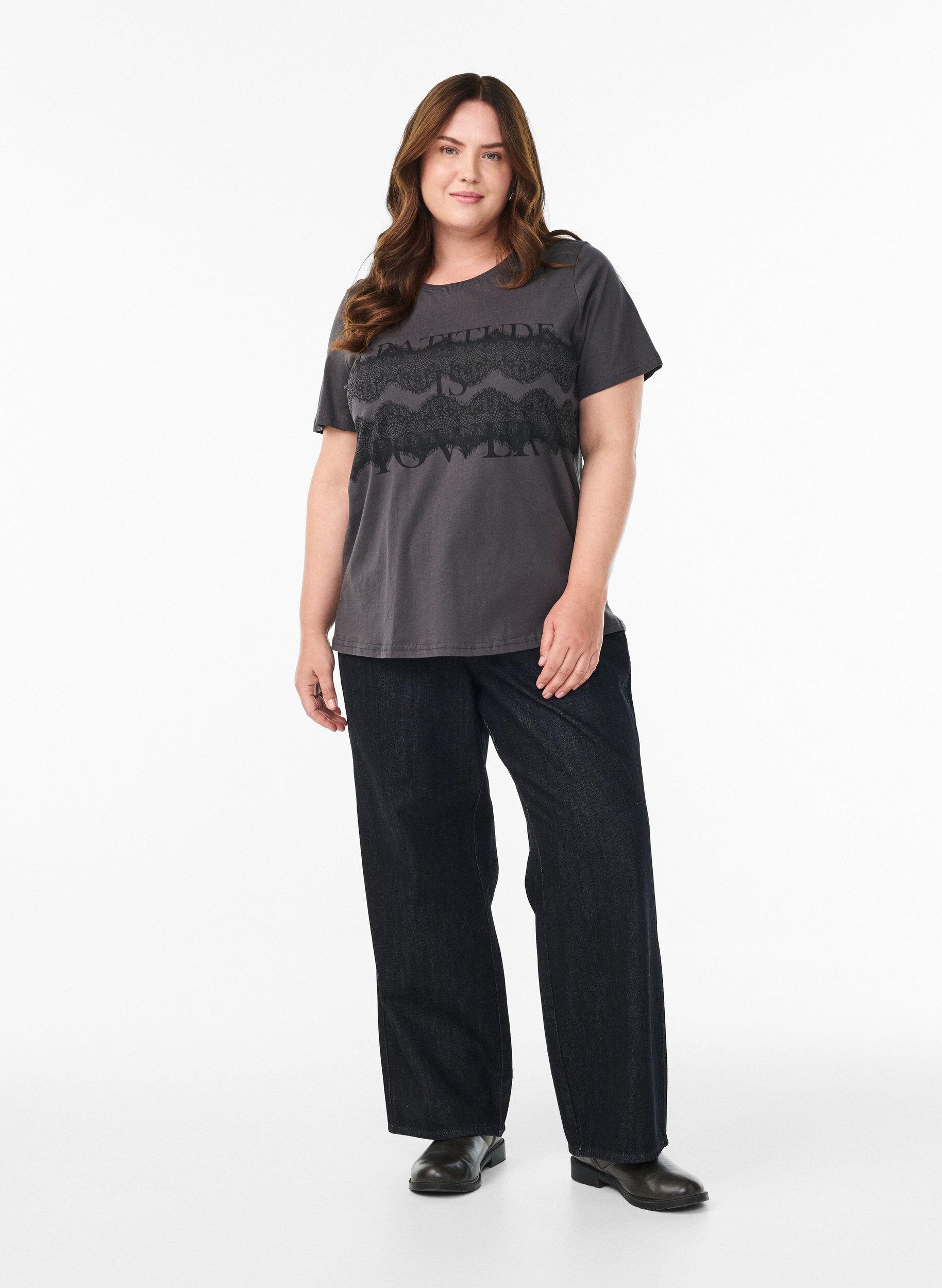 Zizzi Bawelniana koszulka z nadrukiem z przodu, Ciemnoszary, Model image number 1