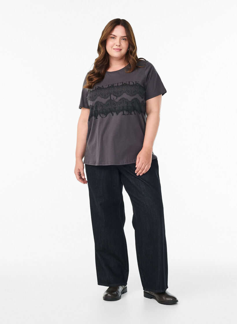 Bawelniana koszulka z nadrukiem z przodu, Ciemnoszary, Model image number 1