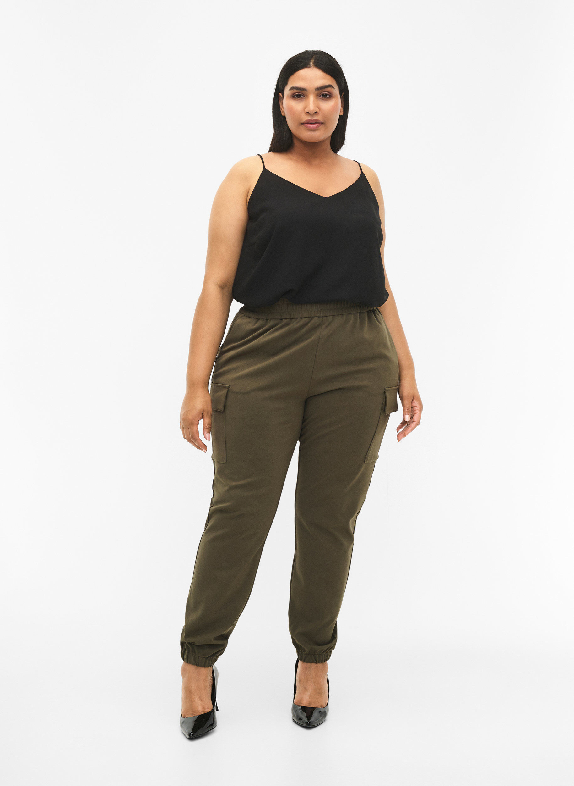 Zizzi Top na ramiaczkach z dekoltem w szpic, Black, Model image number 2