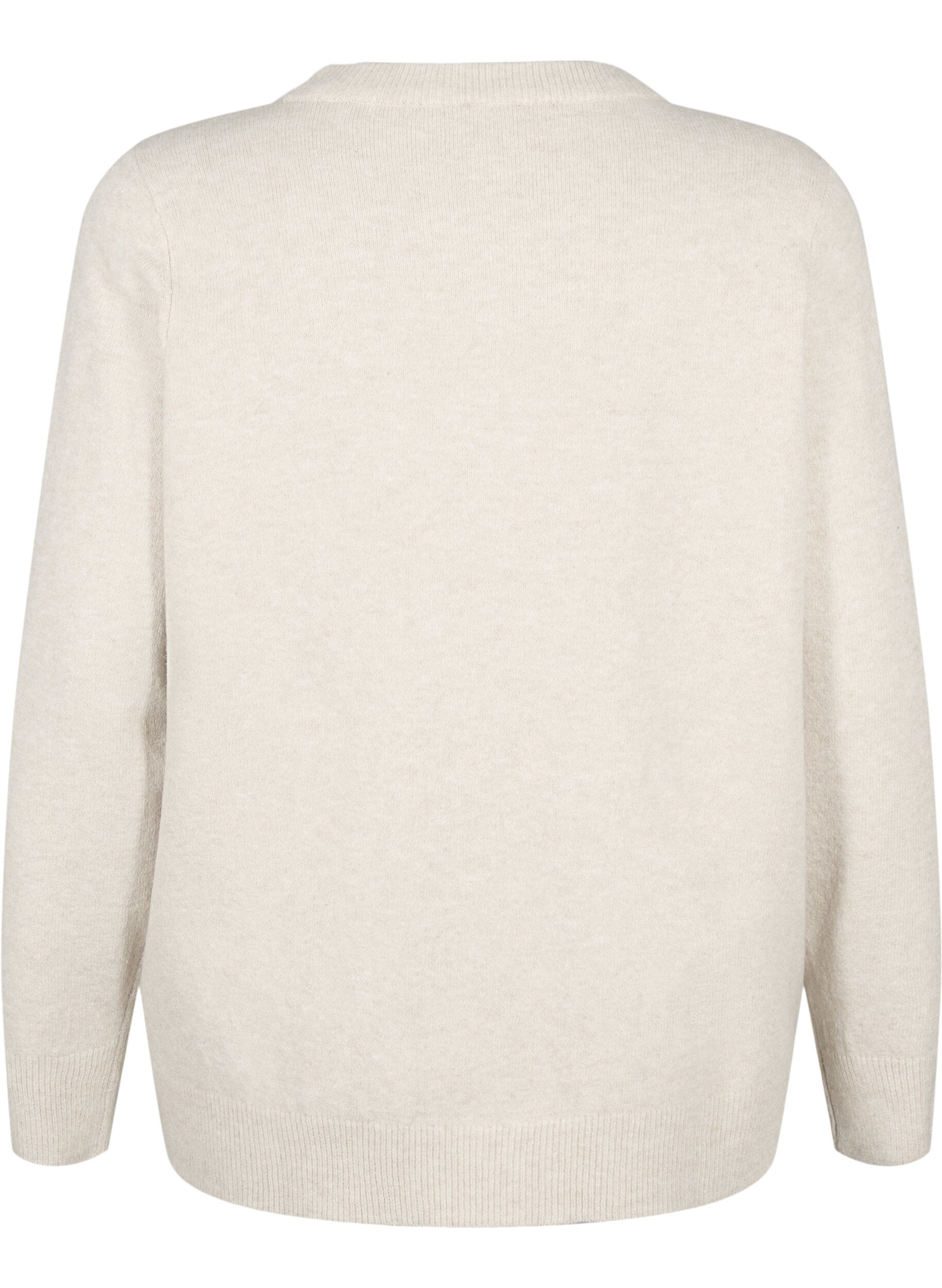 Zizzi Sweter z dlugim rekawem i okraglym dekoltem, Pumice Stone Mel., Packshot image number 1