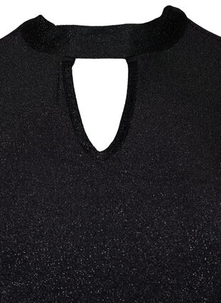 Brokatowa bluzka z dlugimi rekawami, okraglym dekoltem i detalami w serek, Black Black, Packshot image number 2