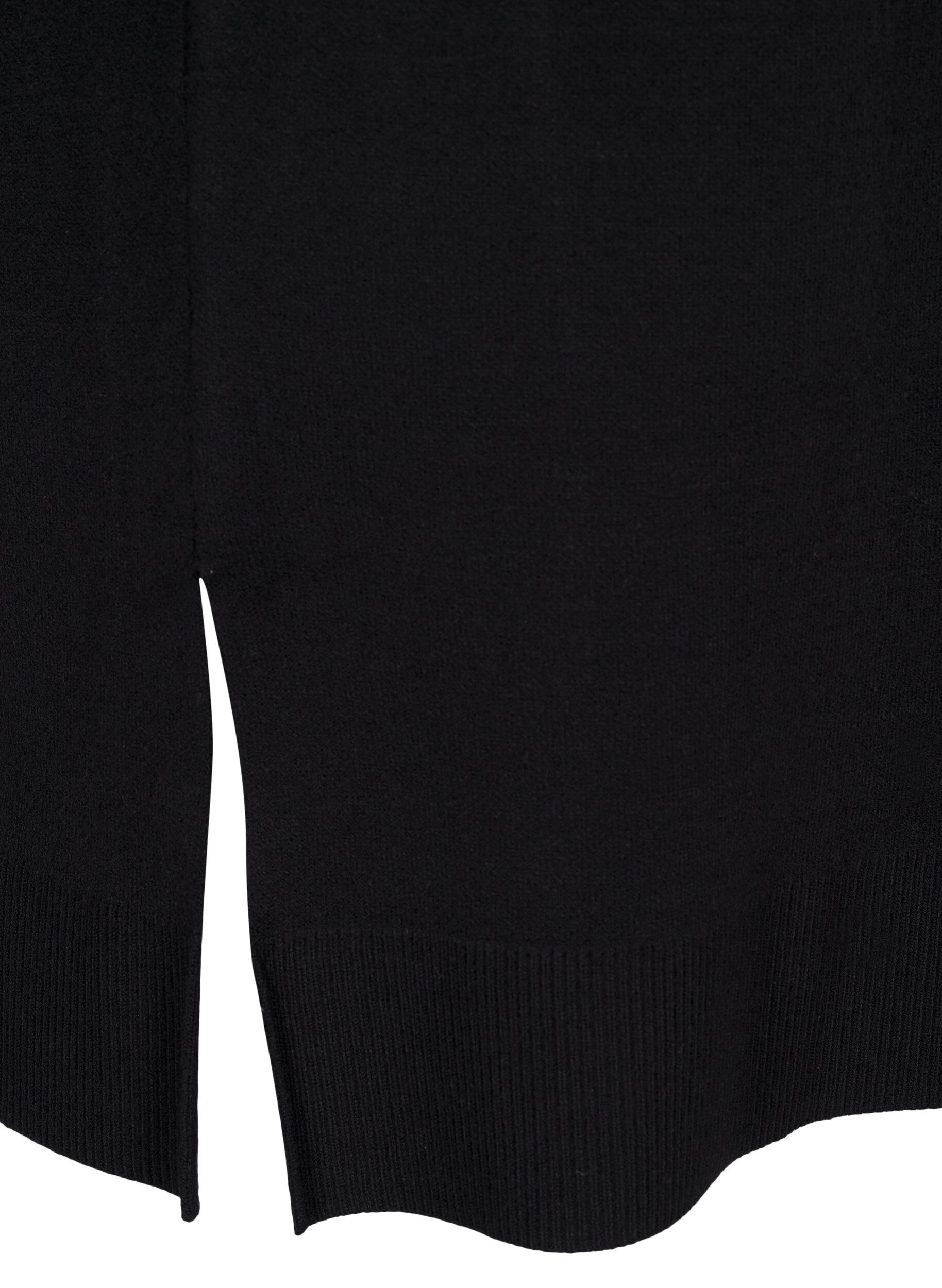 Zizzi Dzianinowa sukienka z okraglym dekoltem i rozcieciem, Czarne, Packshot image number 3