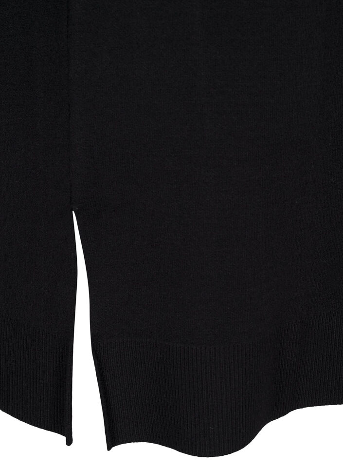 Dzianinowa sukienka z okraglym dekoltem i rozcieciem, Czarne, Packshot image number 3