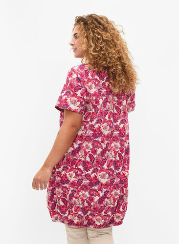 Bawelniana sukienka z nadrukiem i krótkimi rekawami, Raspberry S. Paisley, Model image number 1
