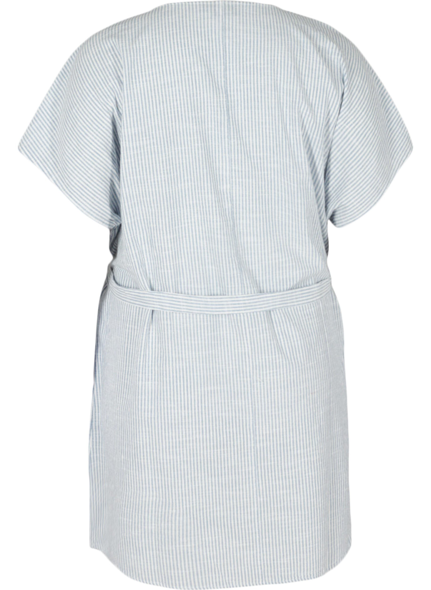 Zizzi Striped shirt dress in cotton with pockets, Country Blue Stripe, Packshot image number 1