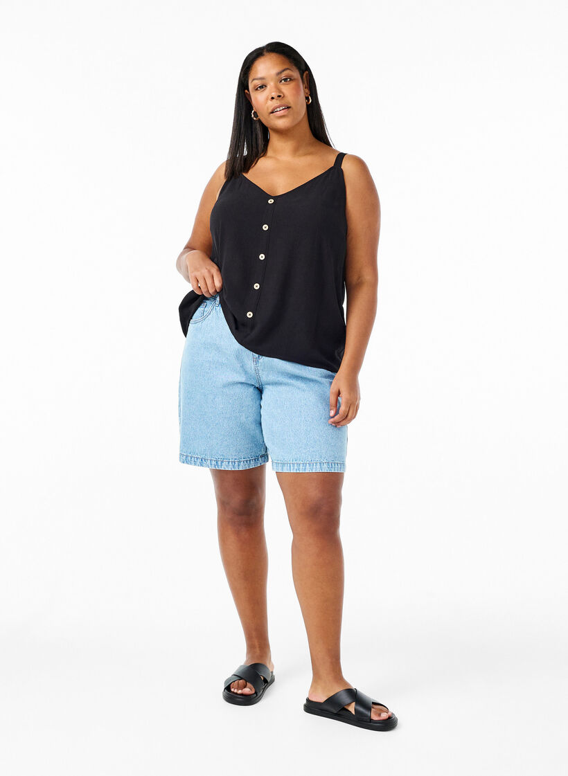 Wiskozowy top z waskimi ramiaczkami, Black, Model image number 2