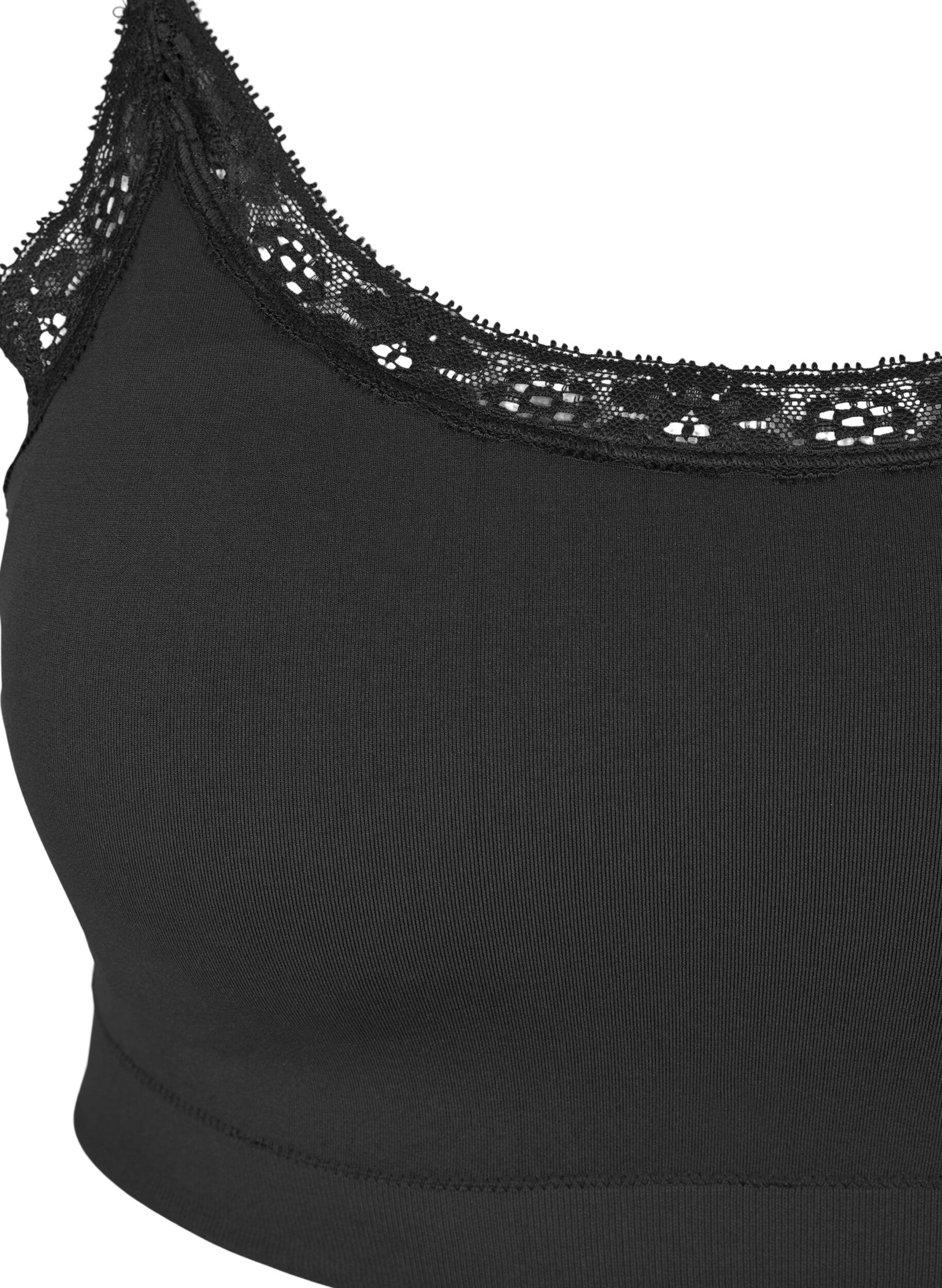 Zizzi Seamless bra with lace trim, Black, Packshot image number 2