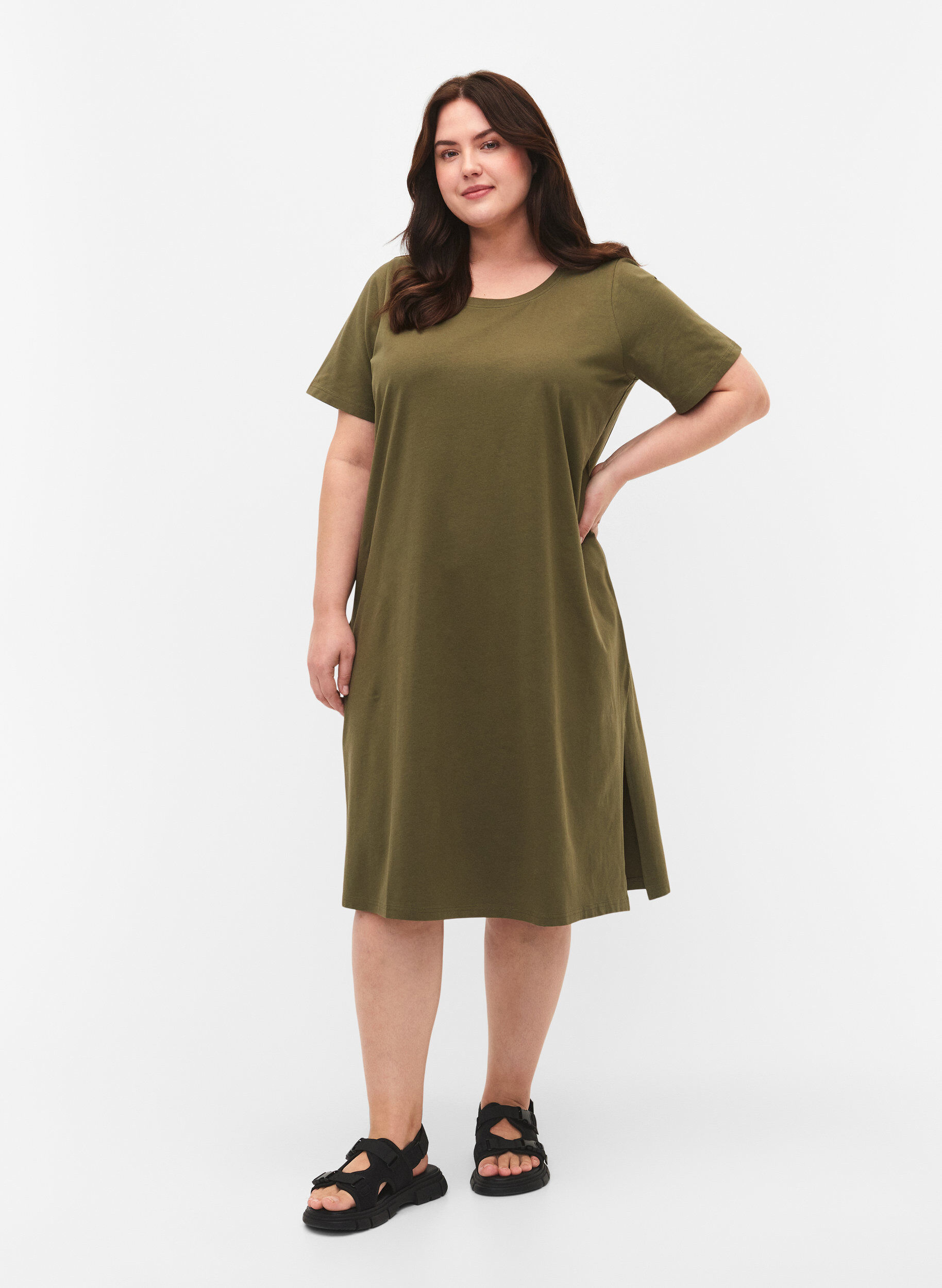 Zizzi Bawelniana sukienka z kr&oacute;tkimi rekawami, Ivy Green, Model image number 1