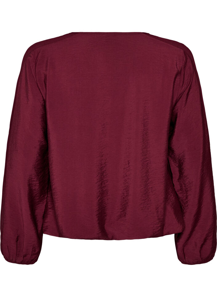 Bluzka z efektem balonowym i detalami ze szyfonu, Czerwony, Packshot image number 1