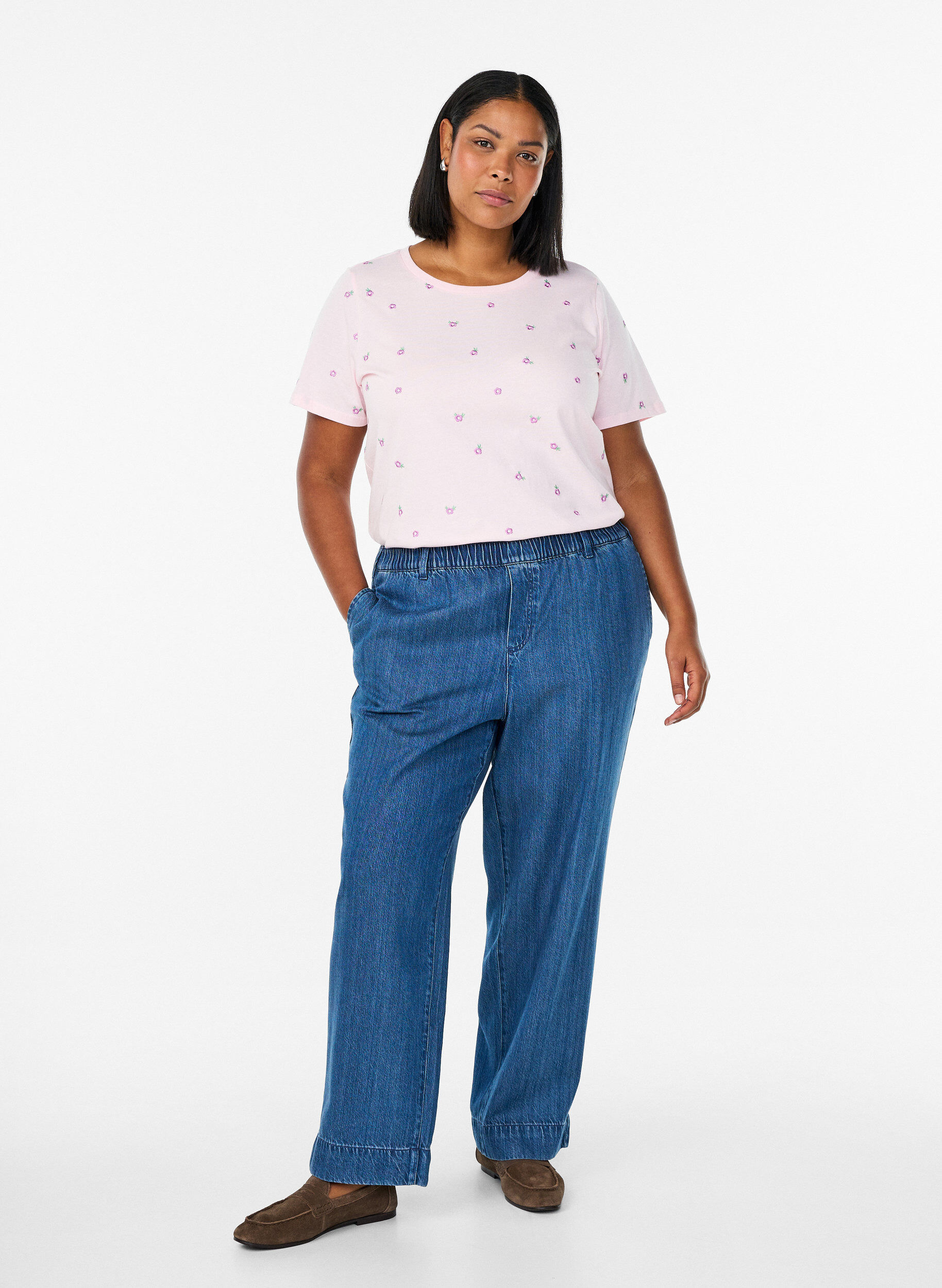 ZizziKoszulka z bawelny organicznej z haftowanymi motywami, R&oacute;żowy, Model image number 1