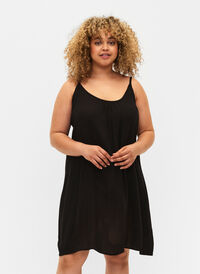 Jednokolorowa sukienka z wiskozy na ramiaczkach, Black, Model