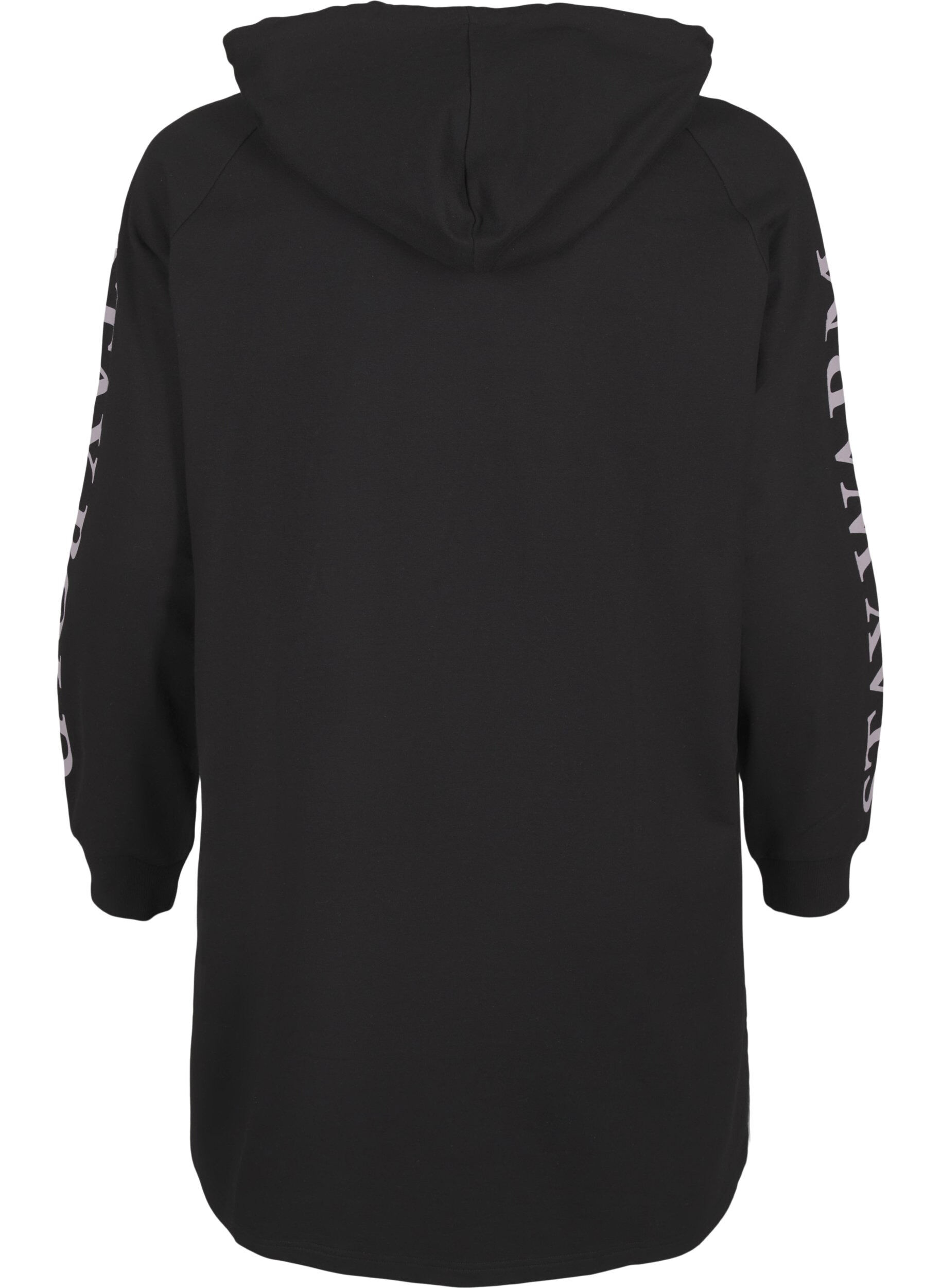 Zizzi Bluza oversize z nadrukiem na rekawach, Black w. Silver, Packshot image number 1
