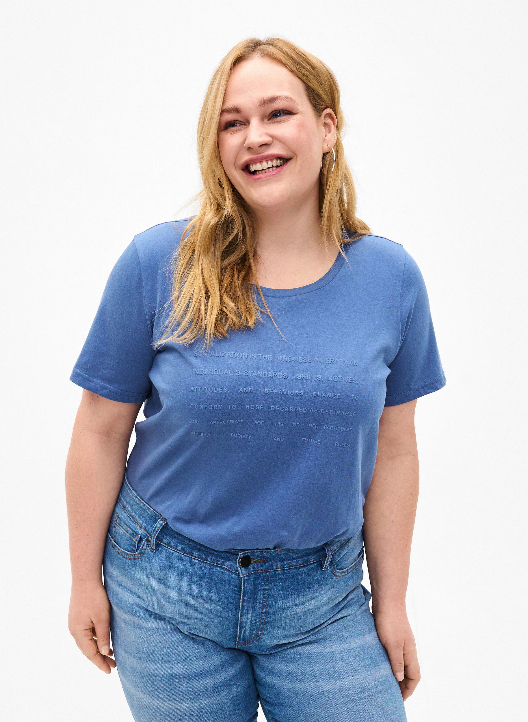 Zizzi T-shirt z motywem tekstowym, Moonlight B. W.Navy, Model image number 0