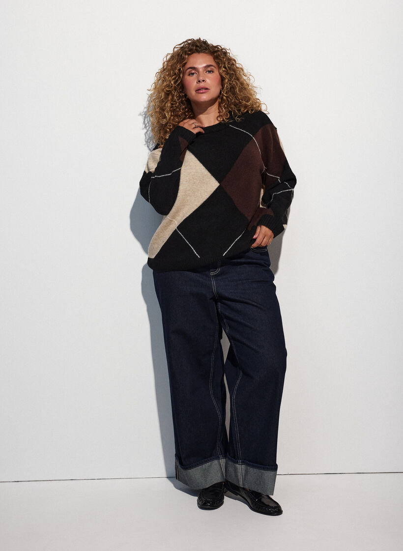 Sweter z rombowym wzorem, Czarne, Model image number 1
