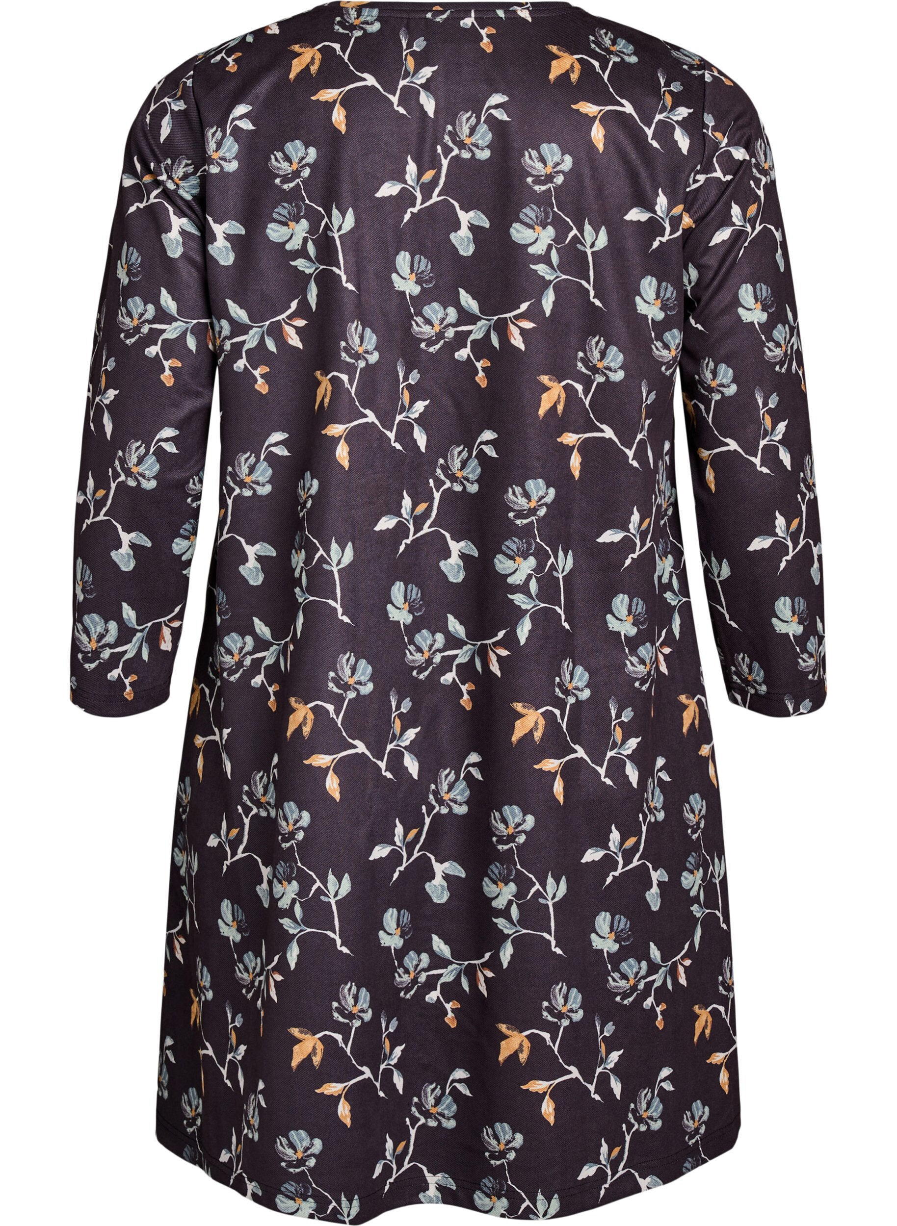 Zizzi Kr&oacute;tka sukienka o kroju trapezowym z rekawami 7/8, Czarne, Packshot image number 1