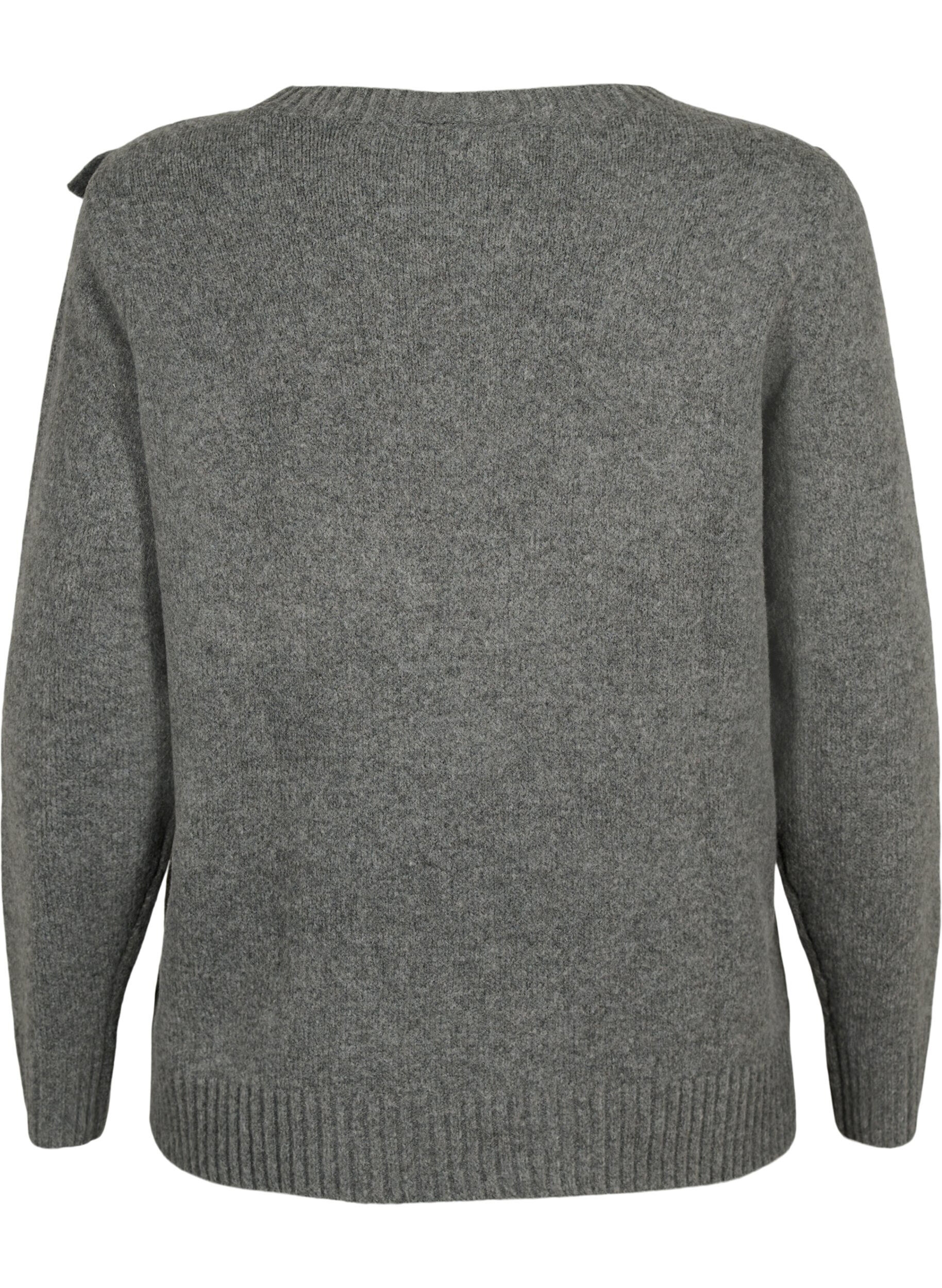 Zizzi Welniany sweter z dzianiny z falbana, Dark Grey Melange, Packshot image number 1